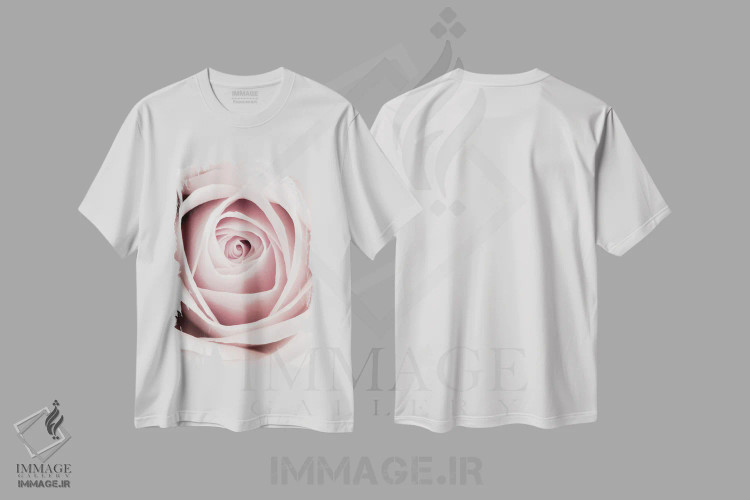 تیشرت سفید طرح دار گل رز صورتی ۱، عکاسی ماکرو اثر استودیو ۱ایکس | فروشگاه ایماژ