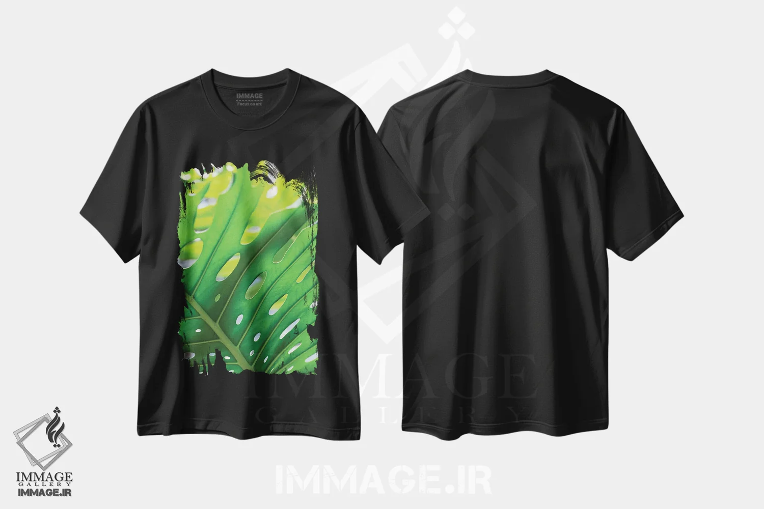 تیشرت مشکی طرح دار برگ گرافیکی ۱، عکاسی ماکرو اثر استودیو ۱ایکس ۲ | فروشگاه ایماژ