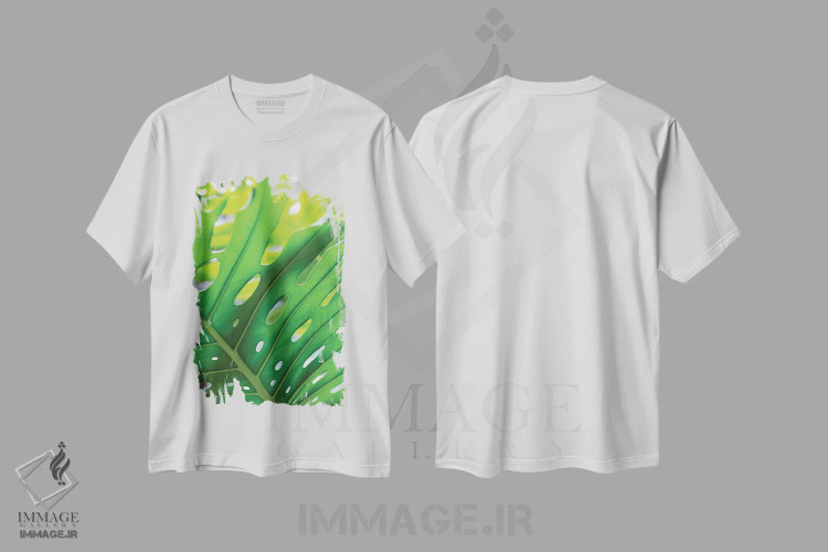 تیشرت سفید طرح دار برگ گرافیکی ۱، عکاسی ماکرو اثر استودیو ۱ایکس ۲ | immage.ir