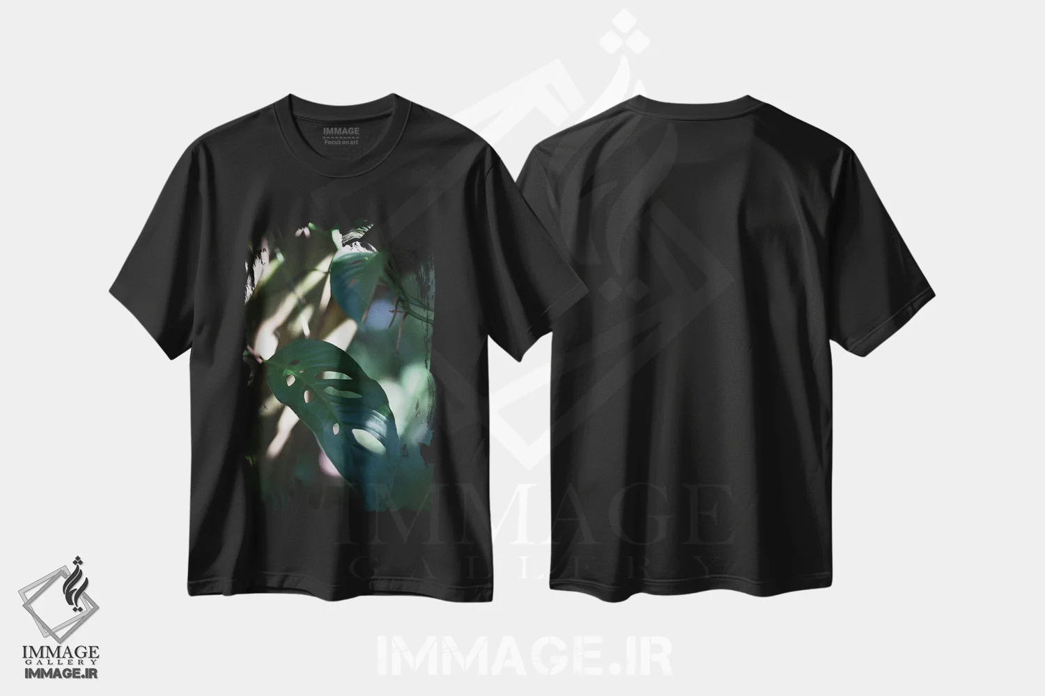 تیشرت مشکی طرح دار برگ های مونسترا طبیعت ۲، عکاسی ماکرو اثر استودیو ۱ایکس ۲ | فروشگاه ایماژ
