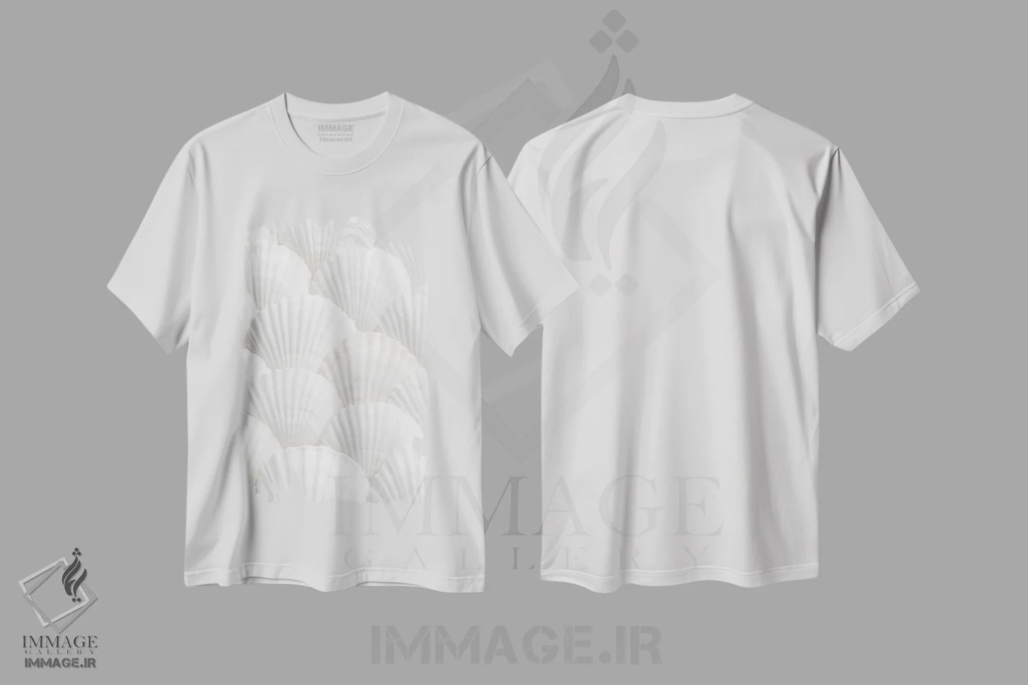 تیشرت سفید طرح دار صدف ها ۳، عکاسی ماکرو اثر استودیو ۱ایکس ۲ | immage.ir