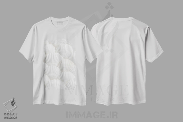 تیشرت سفید طرح دار صدف ها ۳، عکاسی ماکرو اثر استودیو ۱ایکس ۲ | immage.ir