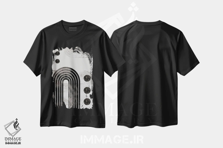 تیشرت مشکی طرح دار کپسول قوسی ۰۰۲ اثر استودیو ۱ایکس ۲ | immage.ir