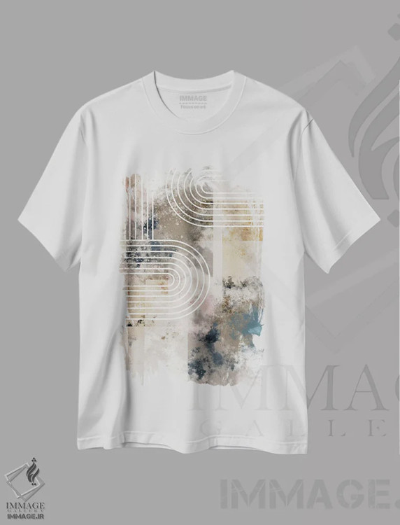 تیشرت سفید طرح دار پاشیدن قوس ها اثر استودیو ۱ایکس ۲ | immage.ir