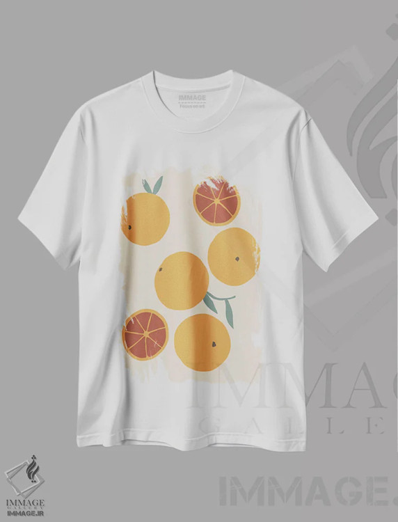 تیشرت سفید طرح دار پرتقال خونی، هنر دیجیتال اثر استودیو ۱ایکس ۲ | فروشگاه ایماژ