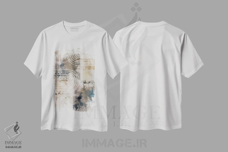 تیشرت سفید طرح دار پاشیدن قوس ها اثر استودیو ۱ایکس ۲ | immage.ir