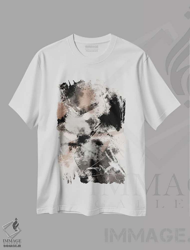 تیشرت سفید طرح دار طوفان پاشیده اثر استودیو ۱ایکس ۲ | فروشگاه ایماژ