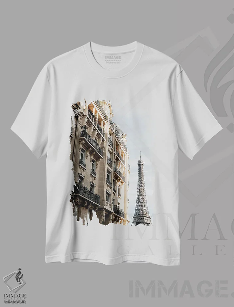 تیشرت سفید طرح دار برج ایفل، مدیوم اثر استودیو ۱ایکس ۳ | immage.ir