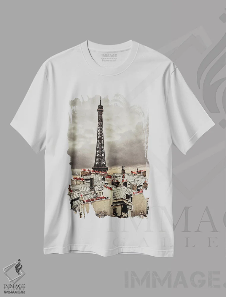 تیشرت سفید طرح دار شهر دودکش ها، مدیوم اثر سعد سالم | فروشگاه ایماژ