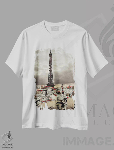 تیشرت سفید طرح دار شهر دودکش ها، مدیوم اثر سعد سالم | فروشگاه ایماژ