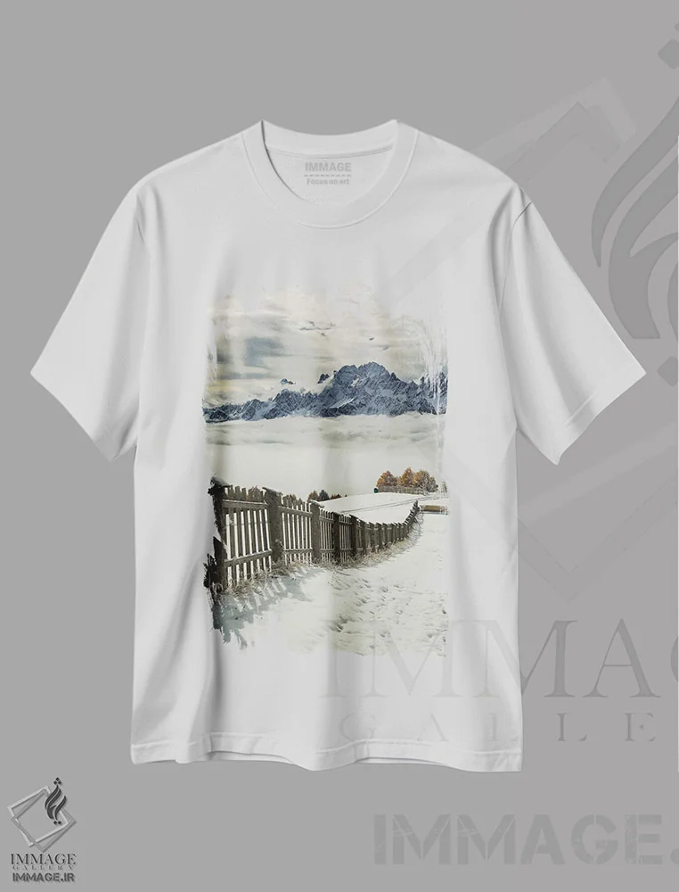 تیشرت سفید طرح دار عناصر رنگی، مدیوم اثر سواپنیل | فروشگاه ایماژ
