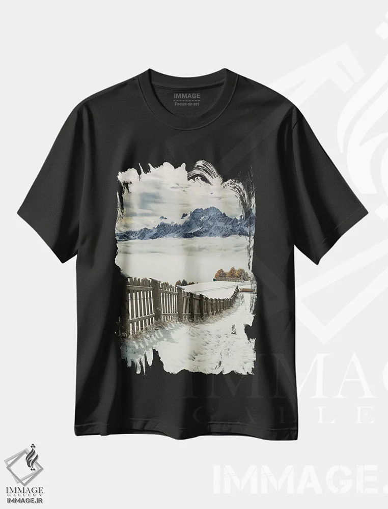 تیشرت مشکی طرح دار عناصر رنگی، مدیوم اثر سواپنیل | immage.ir