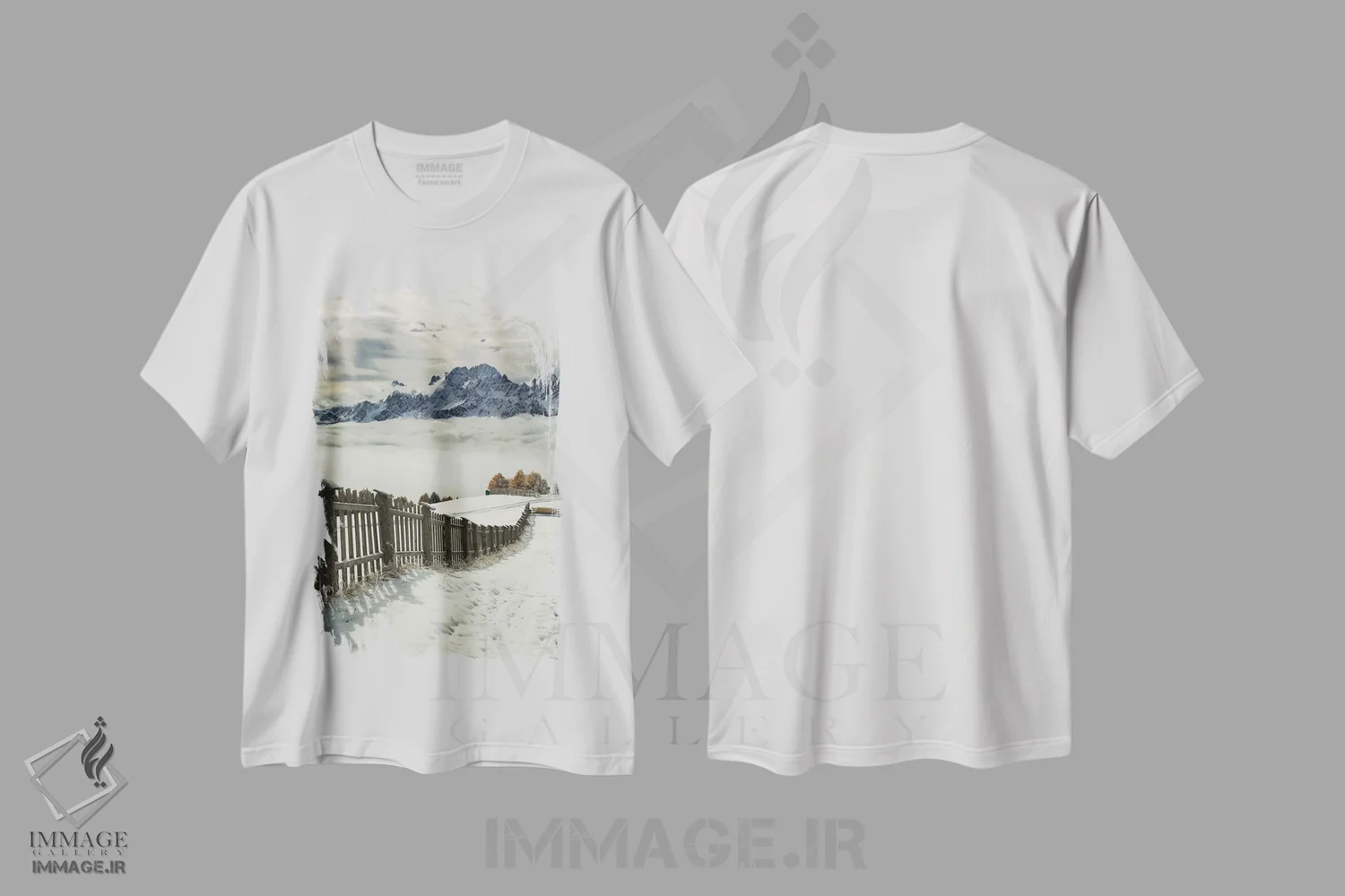 تیشرت سفید طرح دار عناصر رنگی، مدیوم اثر سواپنیل | فروشگاه ایماژ