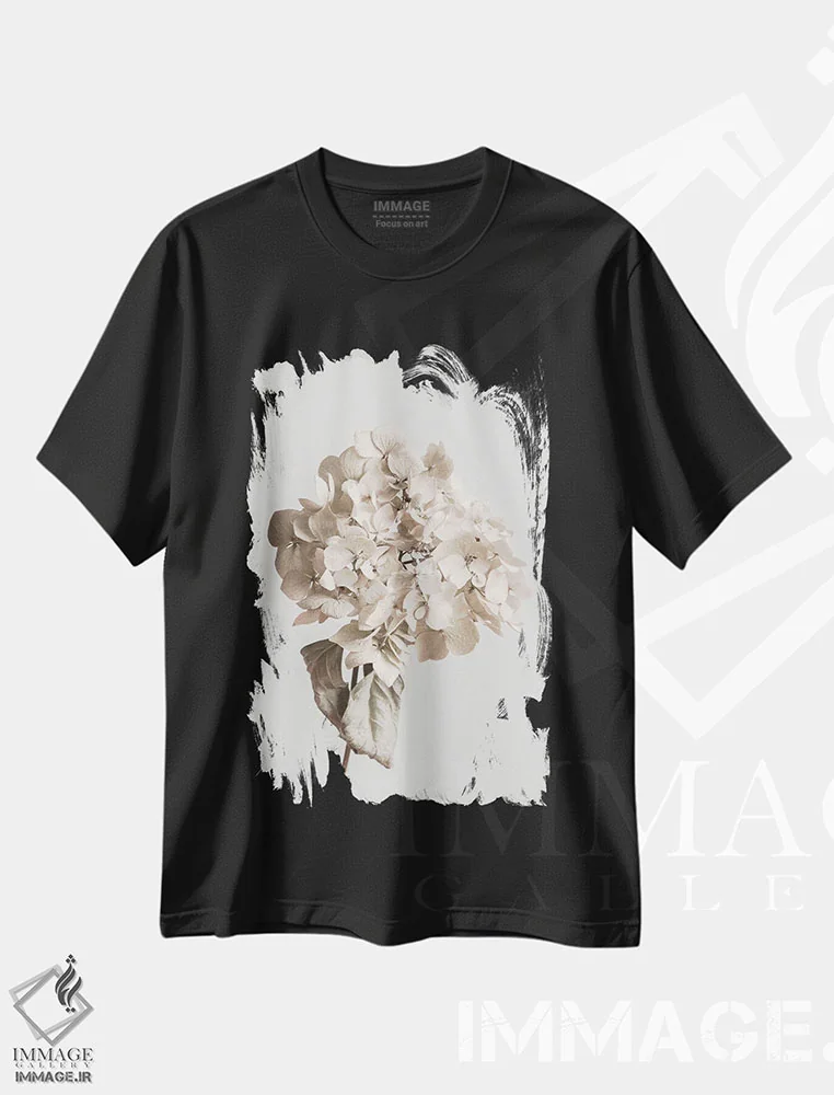 تیشرت مشکی طرح دار گل خشک بژ، مدیوم اثر استودیو ۱ایکس ۳ | فروشگاه ایماژ