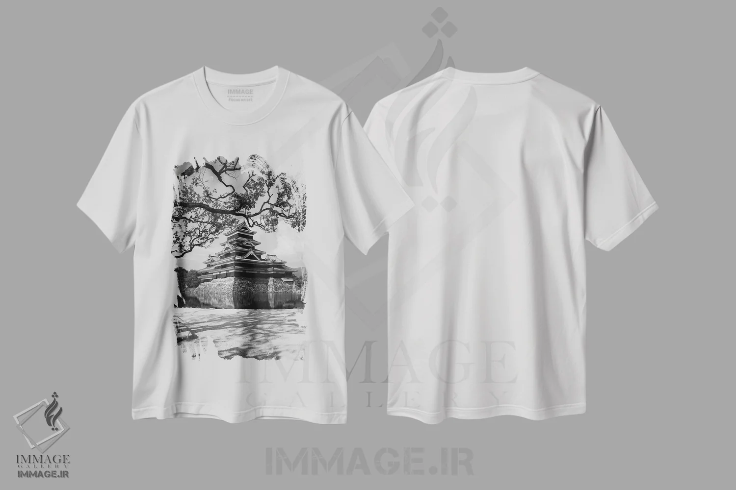تیشرت سفید طرح دار قلعه ماتسوموتو، عکاسی سیاه و سفید اثر جاناتان لای | immage.ir