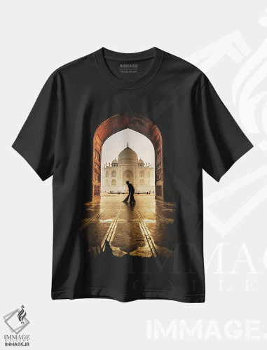تیشرت مشکی طرح دار نظافت چی تاج محل، دکور آسیایی اثر پاوال استراناک | فروشگاه ایماژ