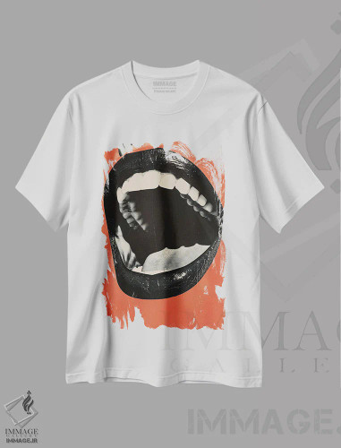 تیشرت سفید طرح دار دهان، هنر فاخر معاصر اثر آندریاس ماگنوسون | فروشگاه ایماژ