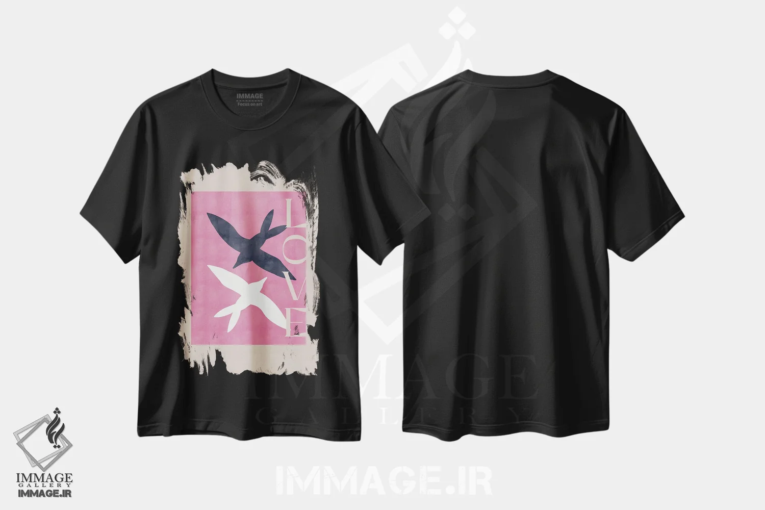 تیشرت مشکی طرح دار پرندگان عاشق، تزئینی اثر آن-ماری وولفووا | فروشگاه ایماژ