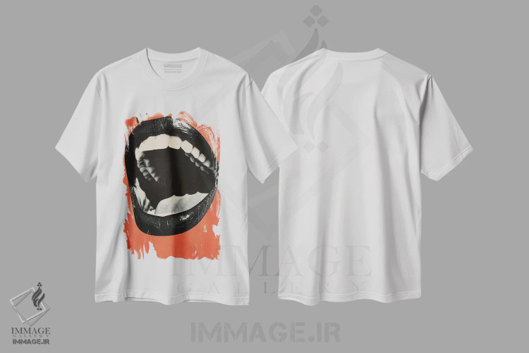 تیشرت سفید طرح دار دهان، هنر فاخر معاصر اثر آندریاس ماگنوسون | فروشگاه ایماژ