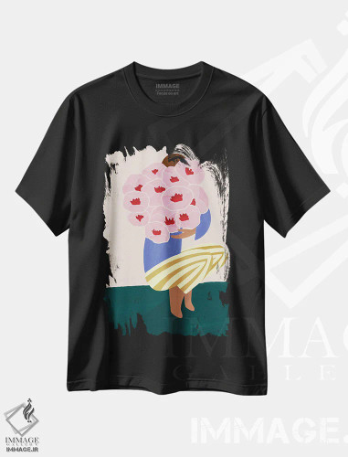 تیشرت مشکی طرح دار بوته گل ها، تزئینی اثر بیا مولر | فروشگاه ایماژ