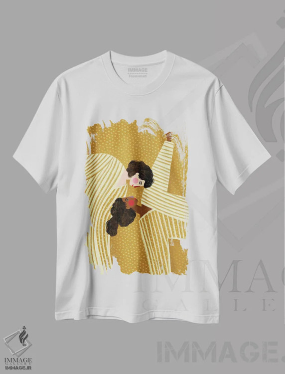 تیشرت سفید طرح دار دو زن خطی، تزئینی اثر بیا مولر | immage.ir