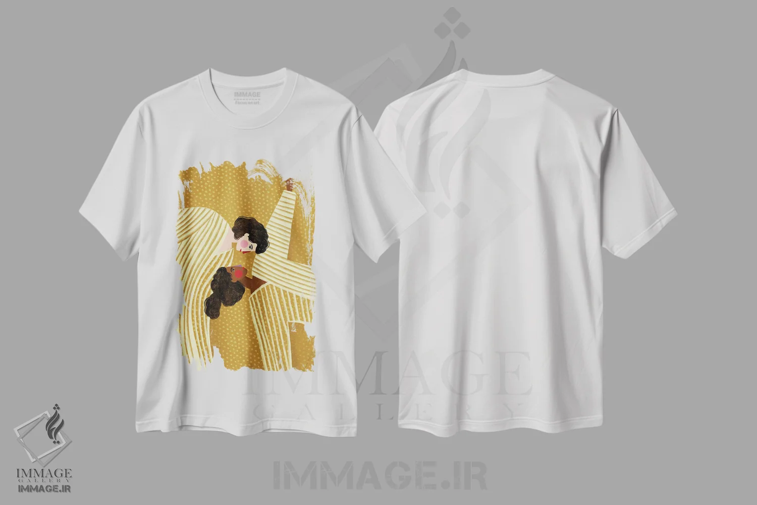 تیشرت سفید طرح دار دو زن خطی، تزئینی اثر بیا مولر | immage.ir