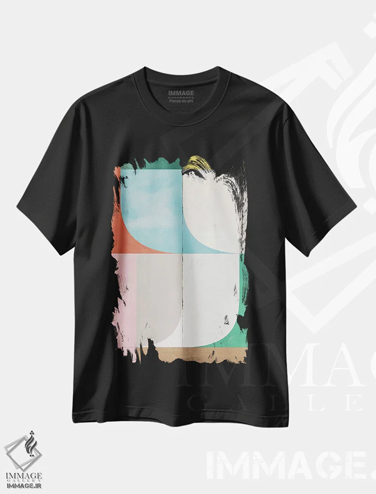 تیشرت مشکی طرح دار در تعادل، آبستره اثر الن گروپ | فروشگاه ایماژ