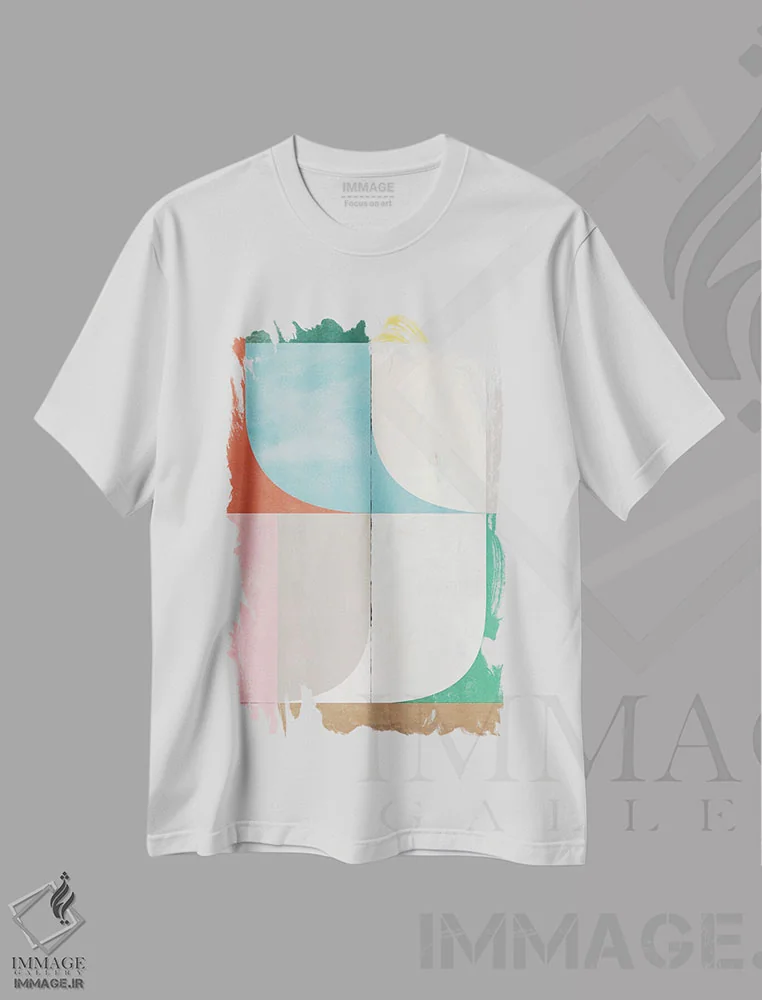 تیشرت سفید طرح دار در تعادل، آبستره اثر الن گروپ | immage.ir