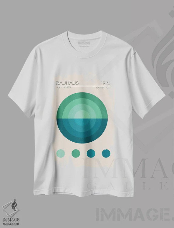 تیشرت سفید طرح دار دایره آبی باوهاوس، باوهاوس اثر امـل تونابویلو | فروشگاه ایماژ