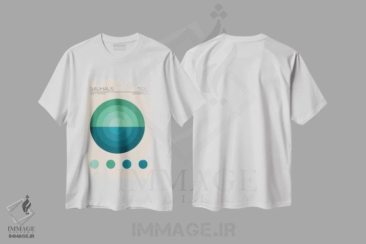 تیشرت سفید طرح دار دایره آبی باوهاوس، باوهاوس اثر امـل تونابویلو | فروشگاه ایماژ