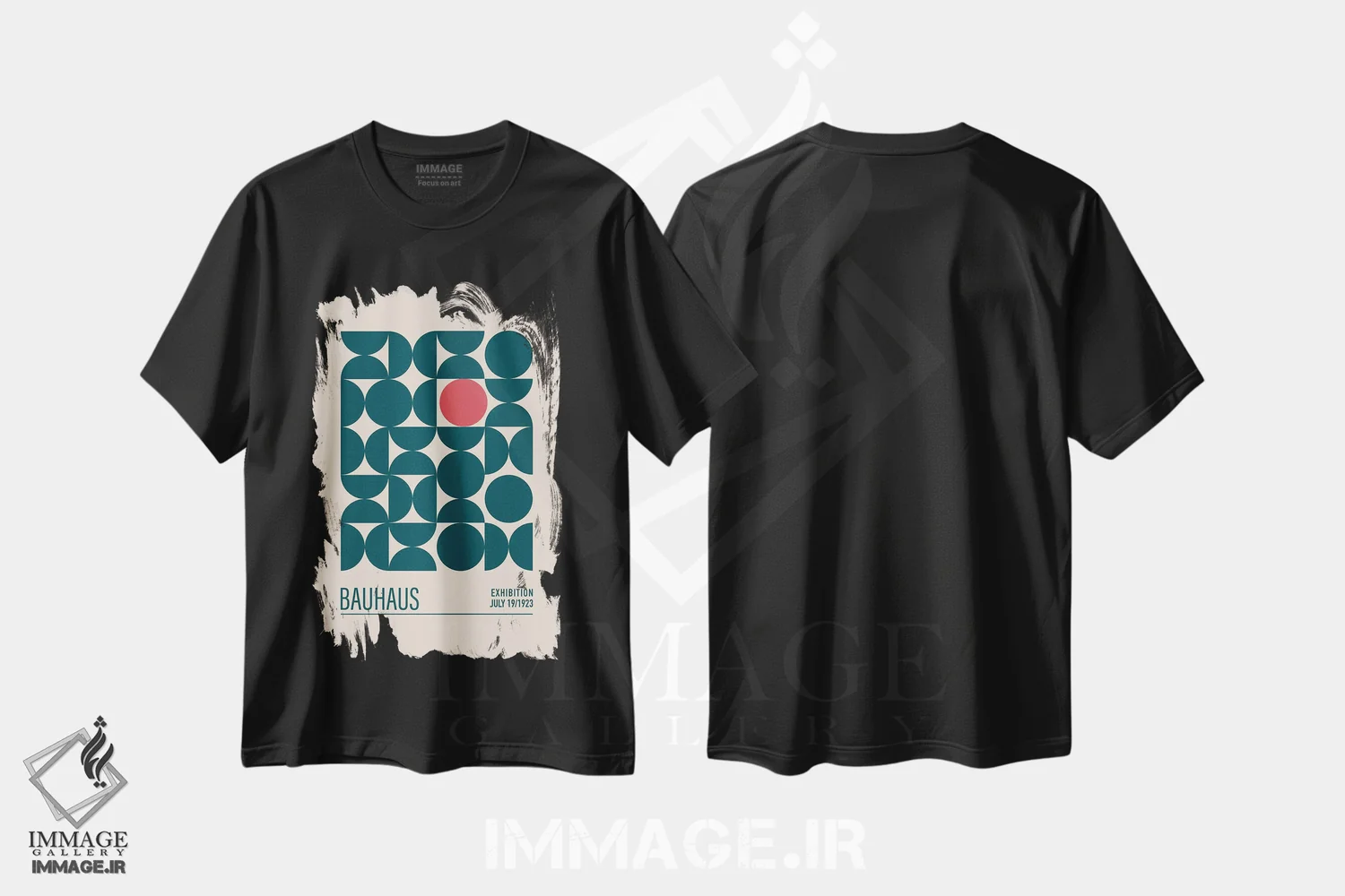 تیشرت مشکی طرح دار کره های آبی باوهاوس، باوهاوس اثر امـل تونابویلو | فروشگاه ایماژ