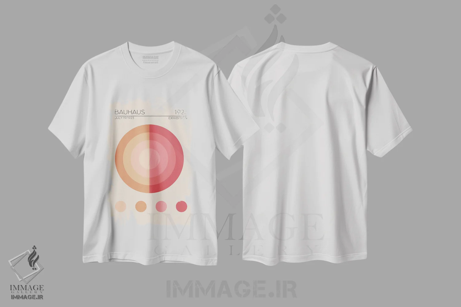تیشرت سفید طرح دار دایره صورتی باوهاوس، باوهاوس اثر امـل تونابویلو | فروشگاه ایماژ