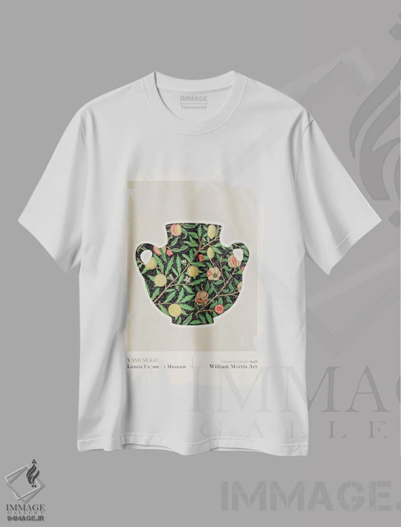 تیشرت سفید طرح دار ویلیام موریس یونانی ۵، تزئینی اثر امـل تونابویلو | immage.ir