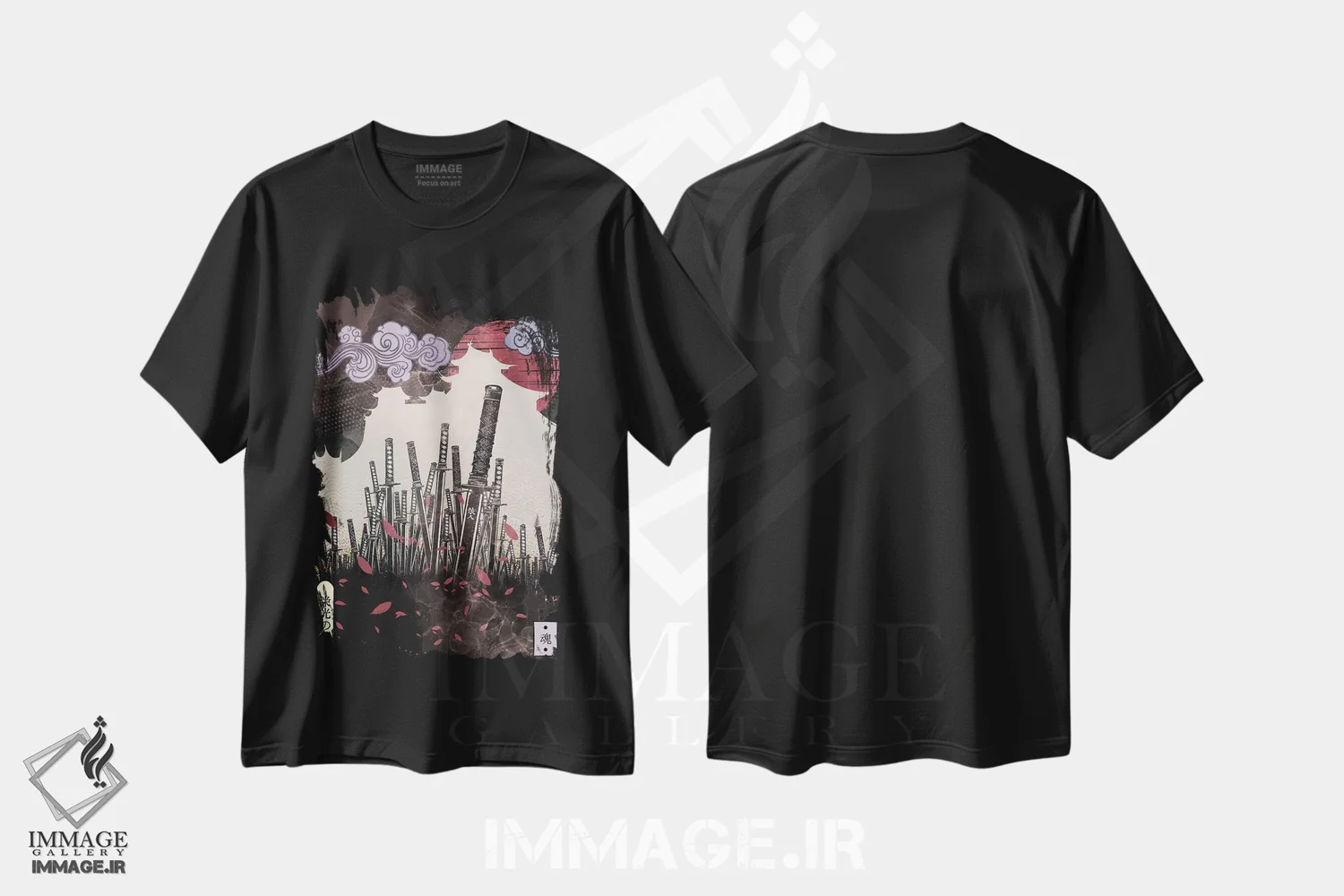 تیشرت مشکی طرح دار تیغه های افتخار، دکوراسیون جایگزین اثر فادیل روزه | فروشگاه ایماژ