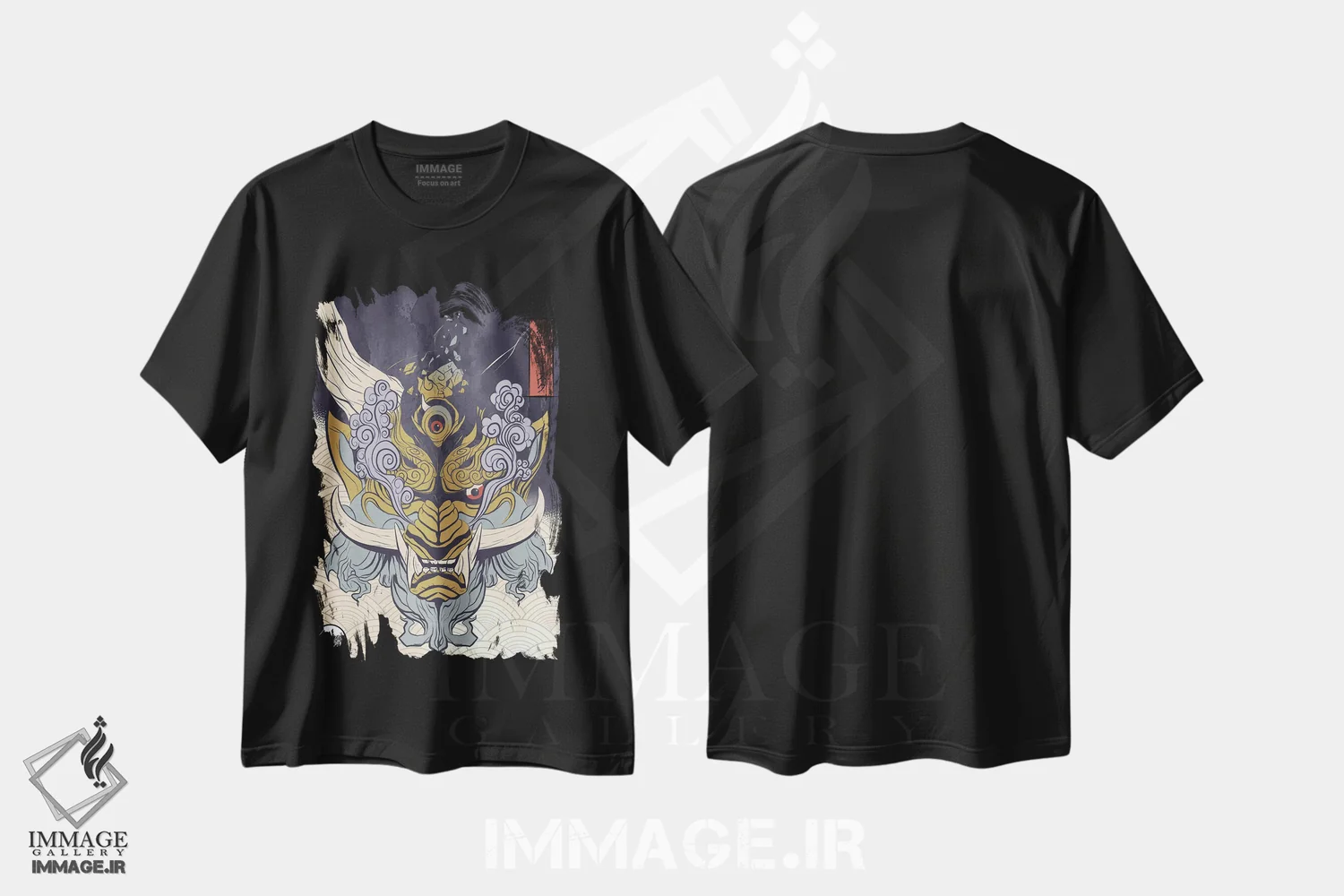 تیشرت مشکی طرح دار ماسک یوکا، دکوراسیون جایگزین اثر فادیل روزه | فروشگاه ایماژ
