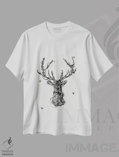 تیشرت سفید طرح دار سر آهو، دکوراسیون جایگزین اثر جکو پوتکر | فروشگاه ایماژ