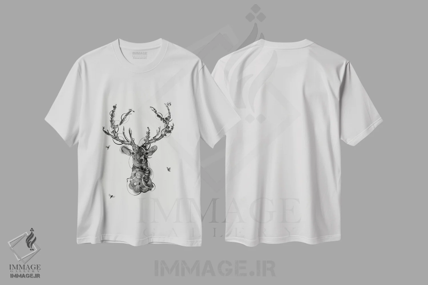 تیشرت سفید طرح دار سر آهو، دکوراسیون جایگزین اثر جکو پوتکر | فروشگاه ایماژ