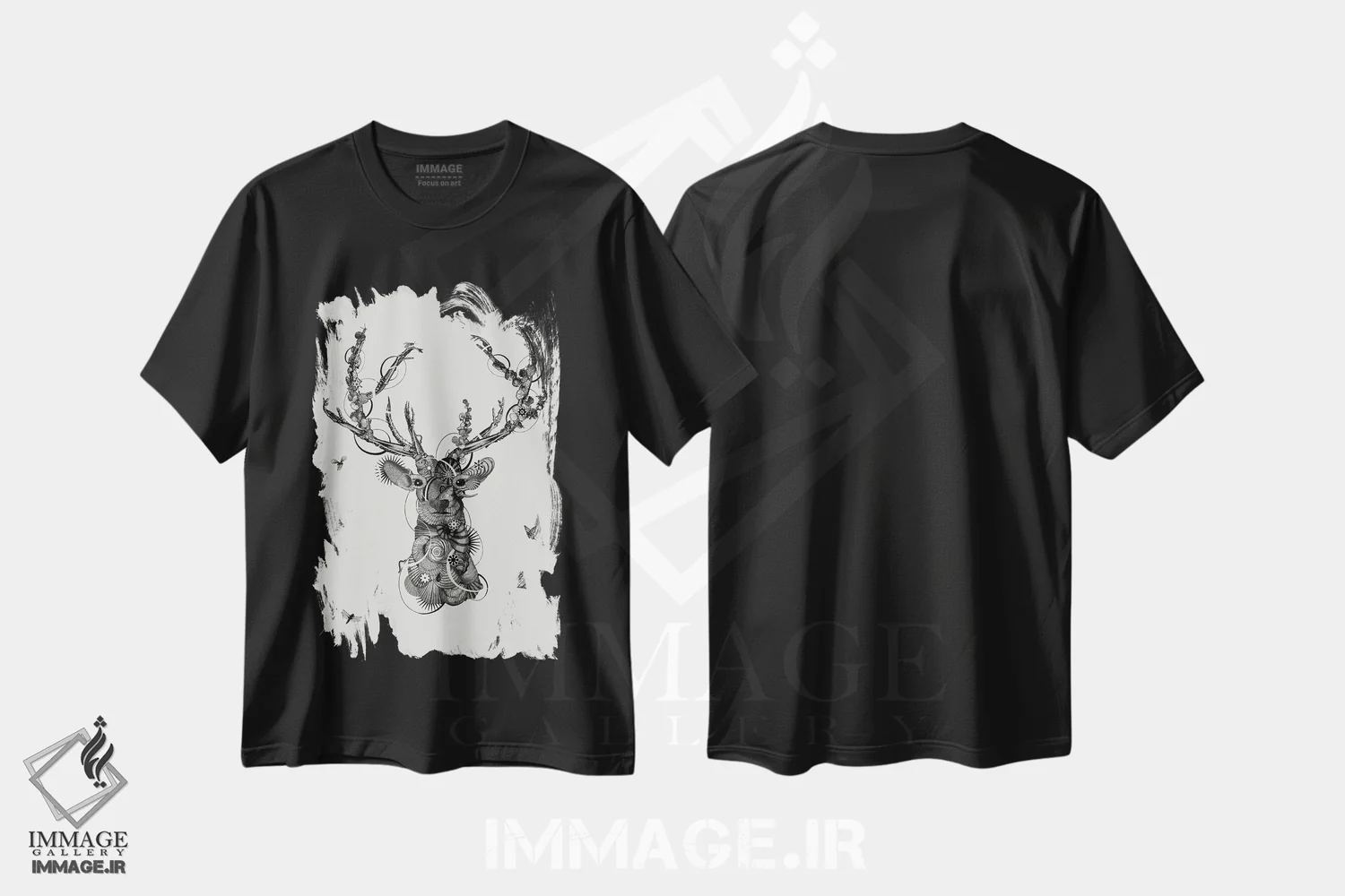 تیشرت مشکی طرح دار سر آهو، دکوراسیون جایگزین اثر جکو پوتکر | immage.ir