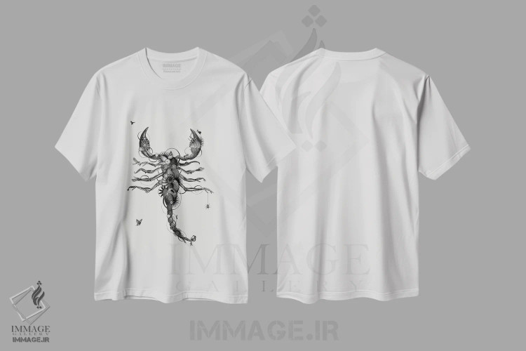 تیشرت سفید طرح دار عقرب، دکوراسیون جایگزین اثر جکو پوتکر | فروشگاه ایماژ