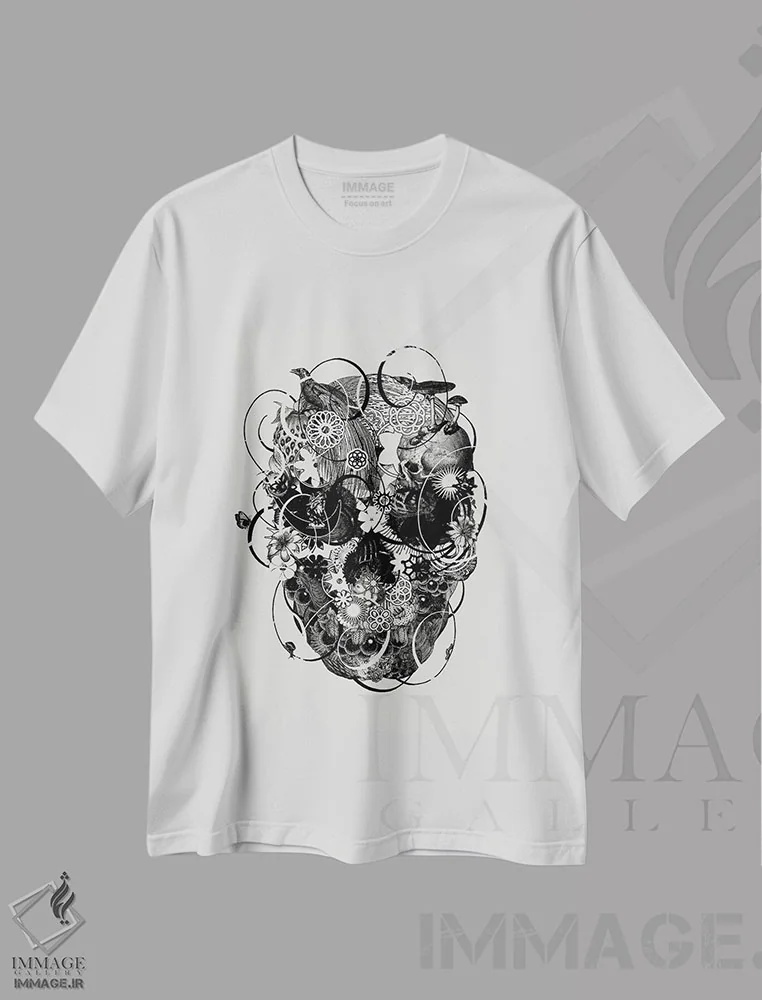 تیشرت سفید طرح دار جمجمه ۲، دکوراسیون جایگزین اثر جکو پوتکر | فروشگاه ایماژ