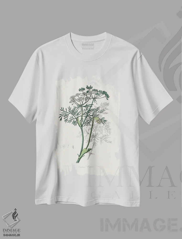 تیشرت سفید طرح دار رازیانه کوهیطب گیاهی، تزئینی اثر جان استیونسون | immage.ir