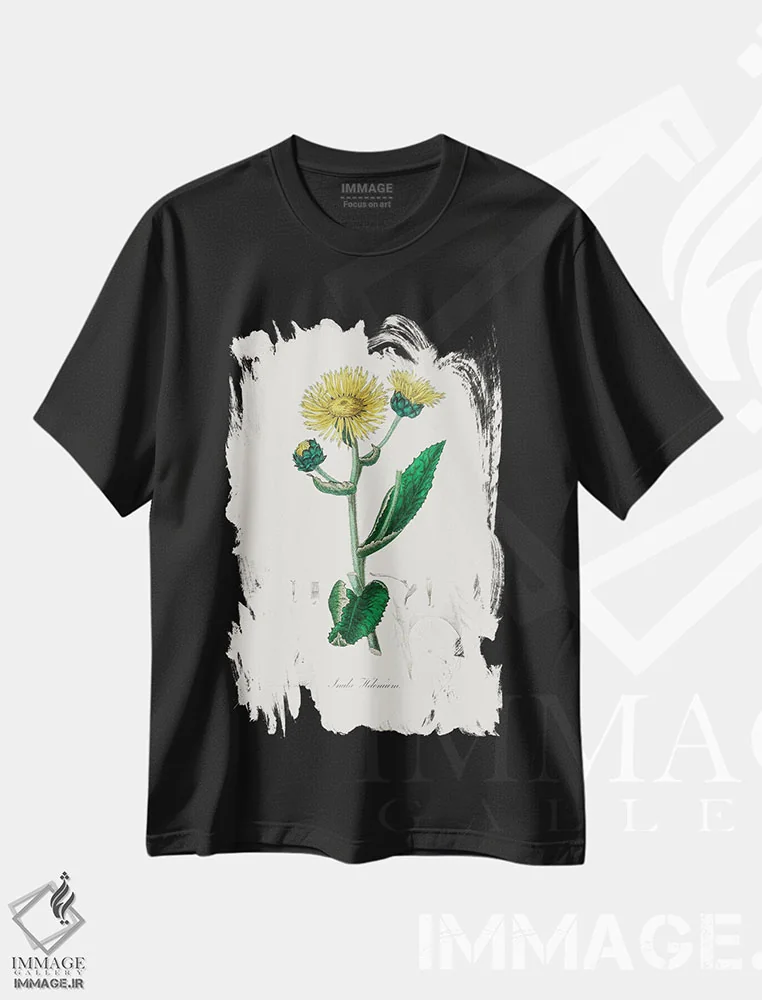 تیشرت مشکی طرح دار الکمپانطب گیاهی، تزئینی اثر جان استیونسون | فروشگاه ایماژ