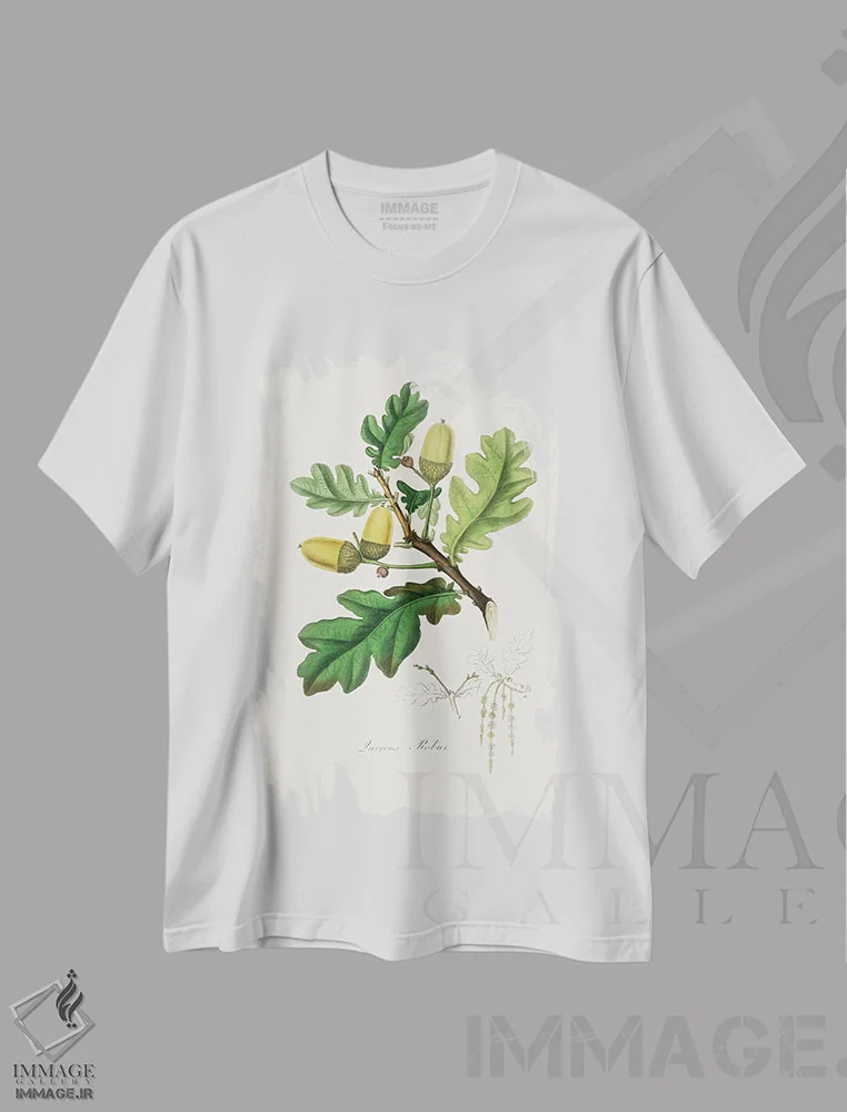 تیشرت سفید طرح دار بلوط انگلیسیطب گیاهی، تزئینی اثر جان استیونسون | فروشگاه ایماژ