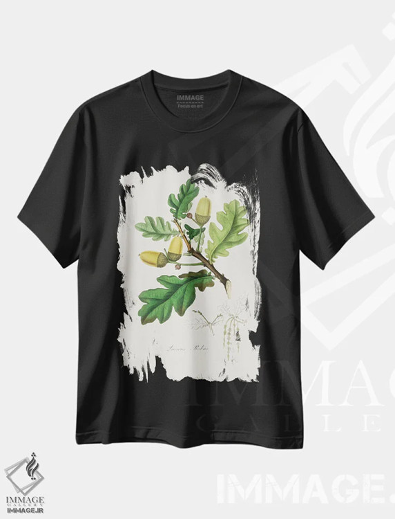 تیشرت مشکی طرح دار بلوط انگلیسیطب گیاهی، تزئینی اثر جان استیونسون | immage.ir