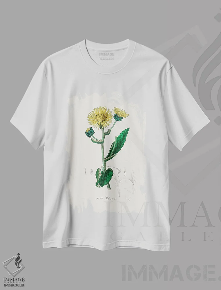 تیشرت سفید طرح دار الکمپانطب گیاهی، تزئینی اثر جان استیونسون | immage.ir