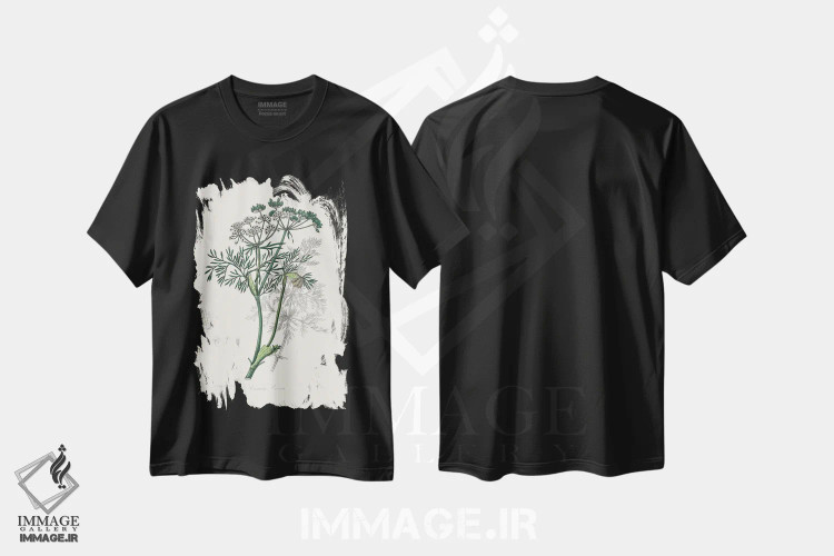 تیشرت مشکی طرح دار رازیانه کوهیطب گیاهی، تزئینی اثر جان استیونسون | فروشگاه ایماژ