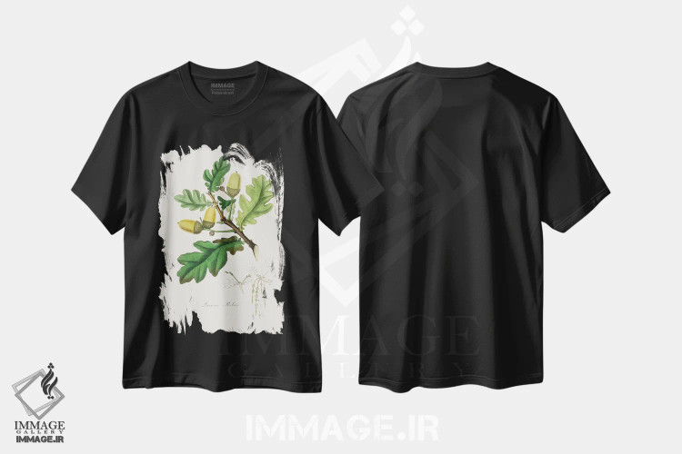 تیشرت مشکی طرح دار بلوط انگلیسیطب گیاهی، تزئینی اثر جان استیونسون | immage.ir