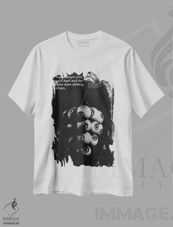 تیشرت سفید طرح دار ۱۹۸۴، هنر تزئینی سیاه و سفید اثر ماینهارد تاکسر | immage.ir