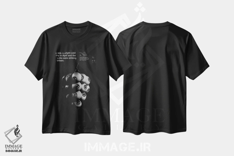 تیشرت مشکی طرح دار ۱۹۸۴، هنر تزئینی سیاه و سفید اثر ماینهارد تاکسر | فروشگاه ایماژ