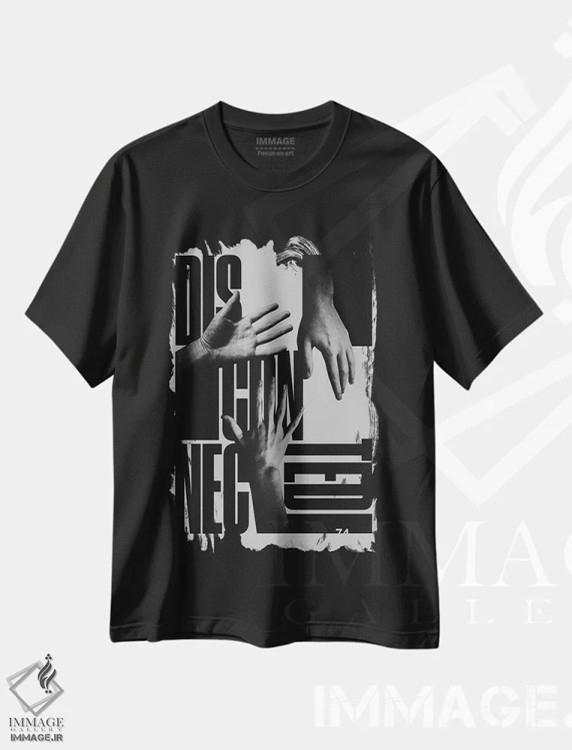تیشرت مشکی طرح دار قطع شده، هنر تزئینی سیاه و سفید اثر ماینهارد تاکسر | فروشگاه ایماژ